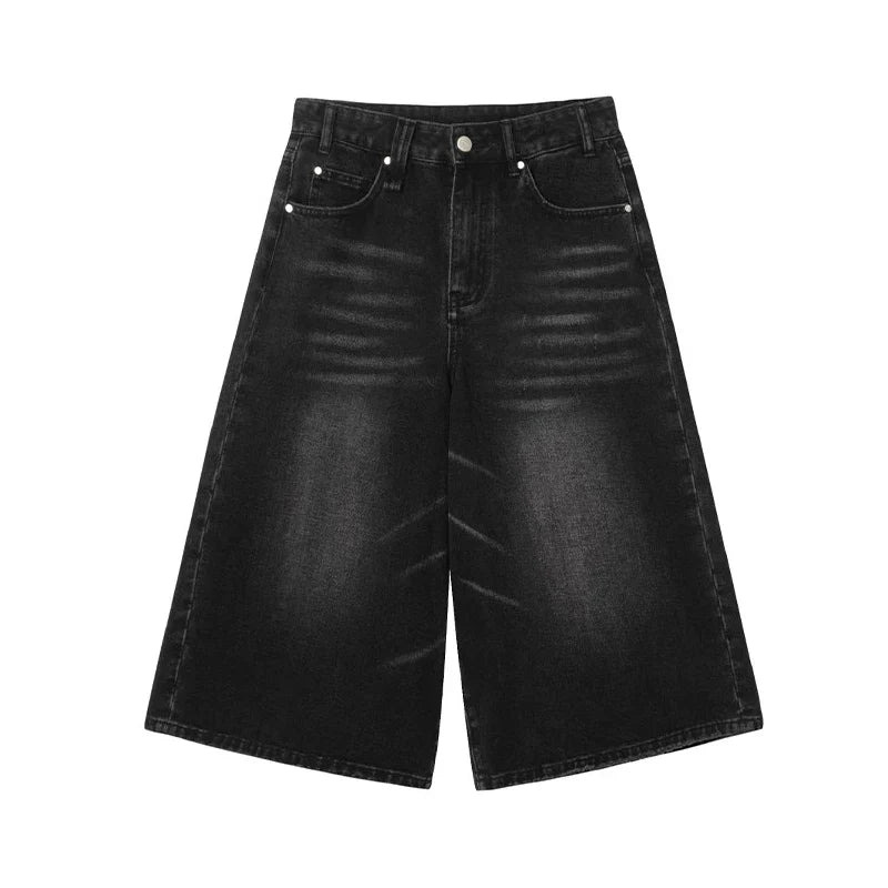 Black Plus Size Wide Leg Jorts