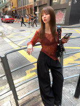 Y2k Sheer Lace Long Sleeve Vintage T-Shirt