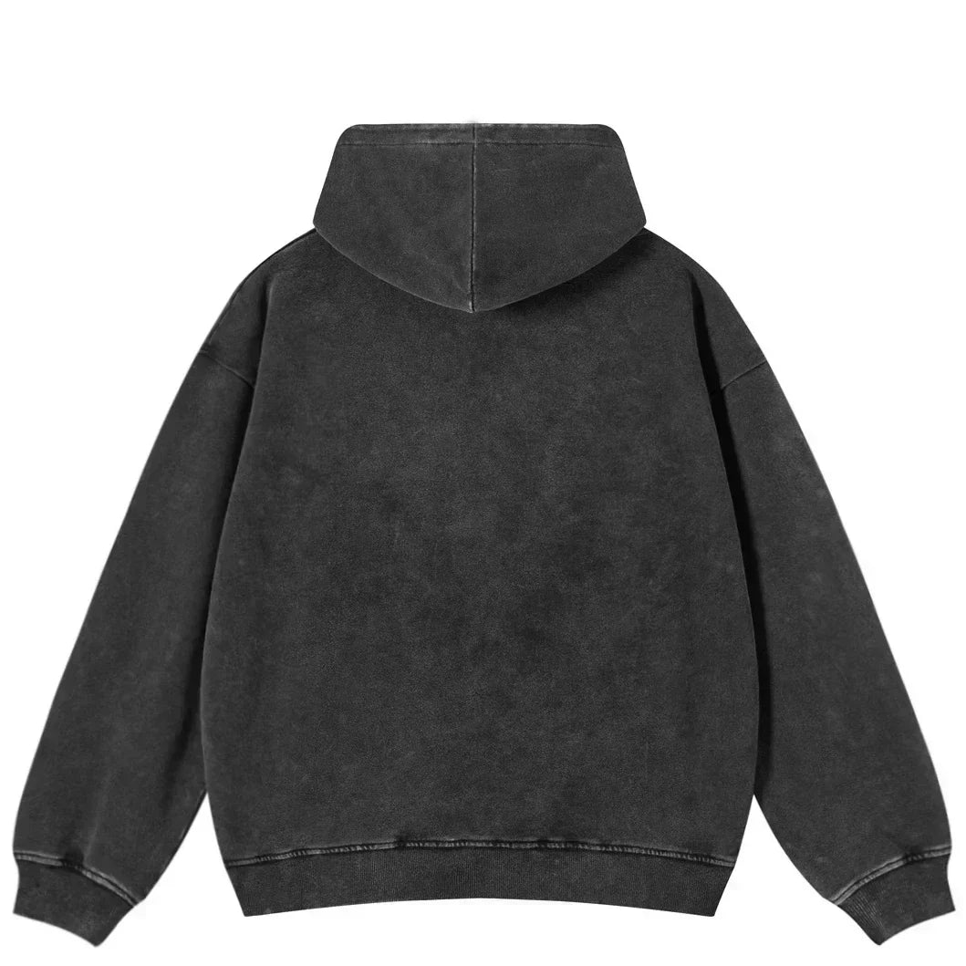 Schwerer Baumwoll-Dobermann-Hoodie, schwarz gewaschen