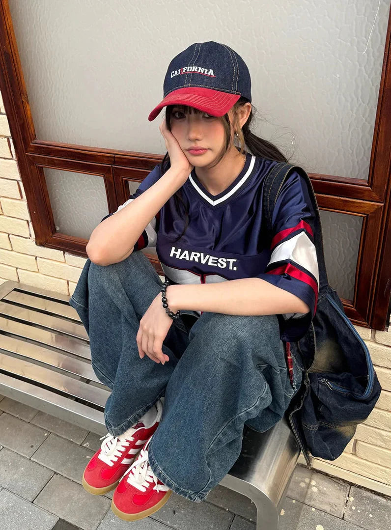 Contrast Panel Short Sleeve Embroidered T-Shirt
