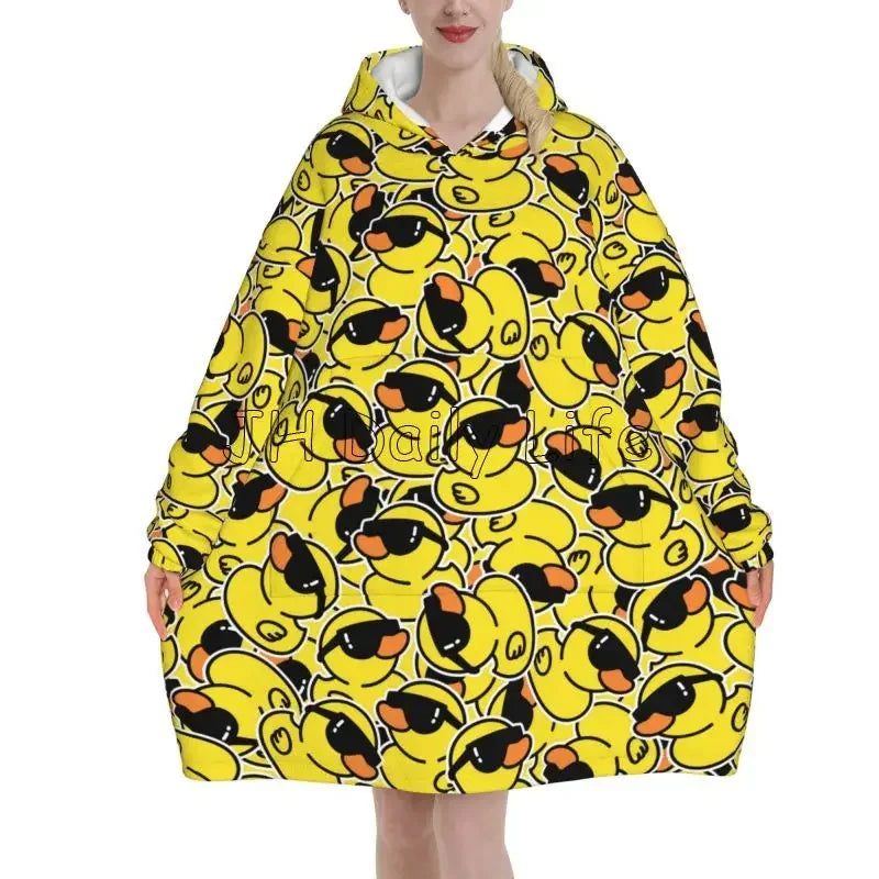Yellow Cartoon Ducks Oversized Blanket Hoodie
