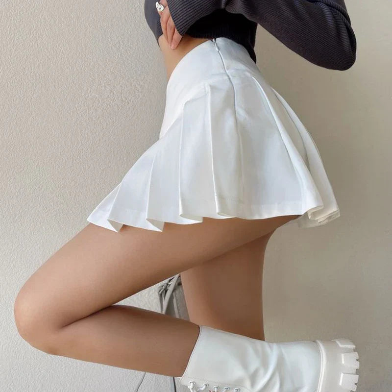 Y2K Side Slit Pleated Mini Skirt