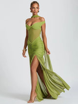 Elegantes gerafftes Maxi-Kleid aus Mesh