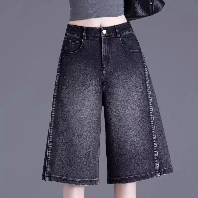 Acubi Stitched High Waist Denim Jorts