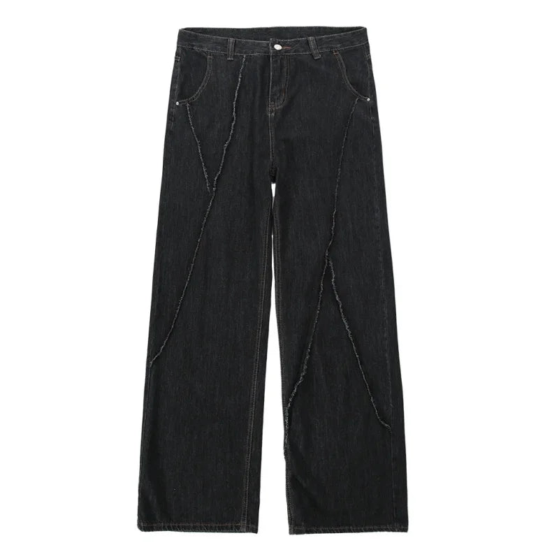 Straight Leg Distressed Patchwork Denim Jeans