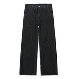 Straight Leg Distressed Patchwork Denim Jeans