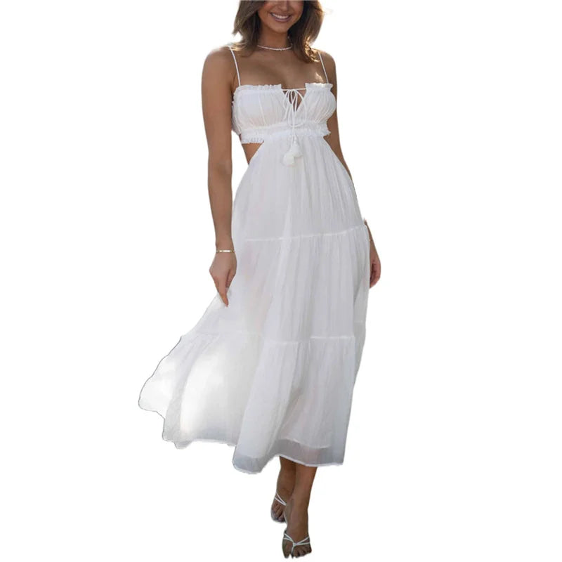 Women's Summer Beach White Boho Maxi Dress