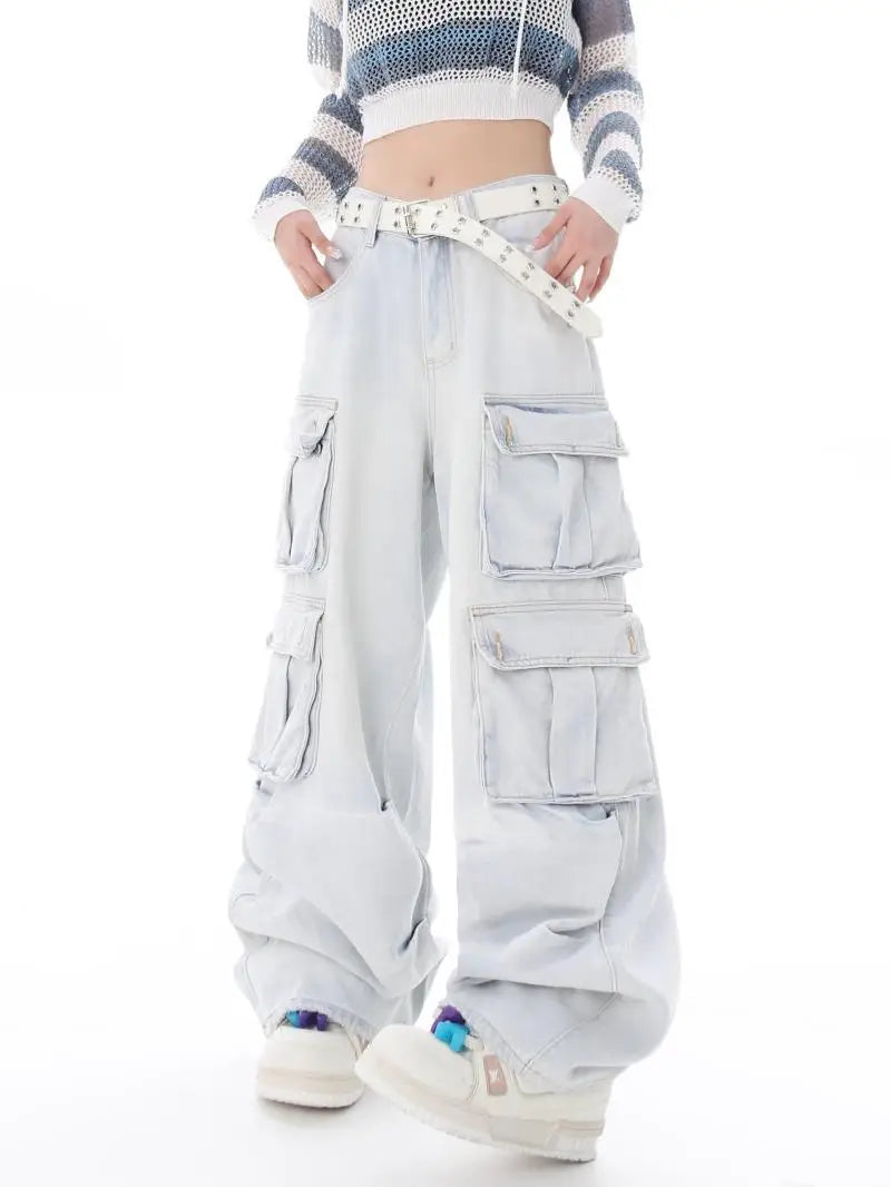 Y2K Belted Washed Cargo Jeans