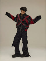 Acubi Cross Print Patchwork Leather Jacket