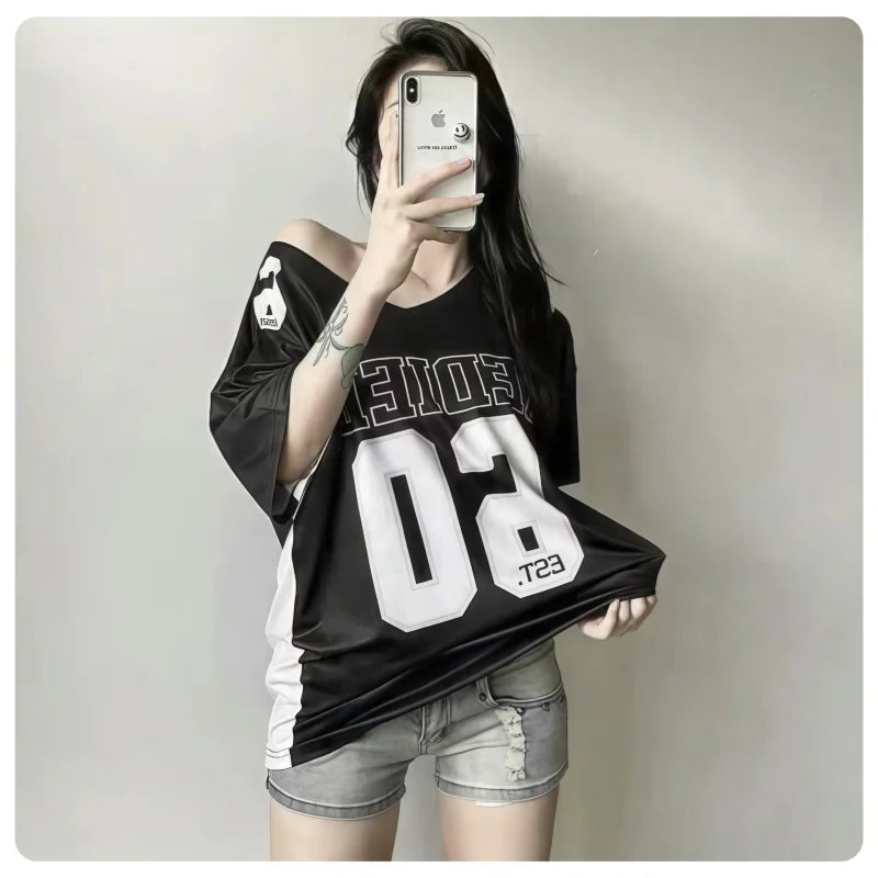 Summer 90S Loose Off-shoulder T-shirt