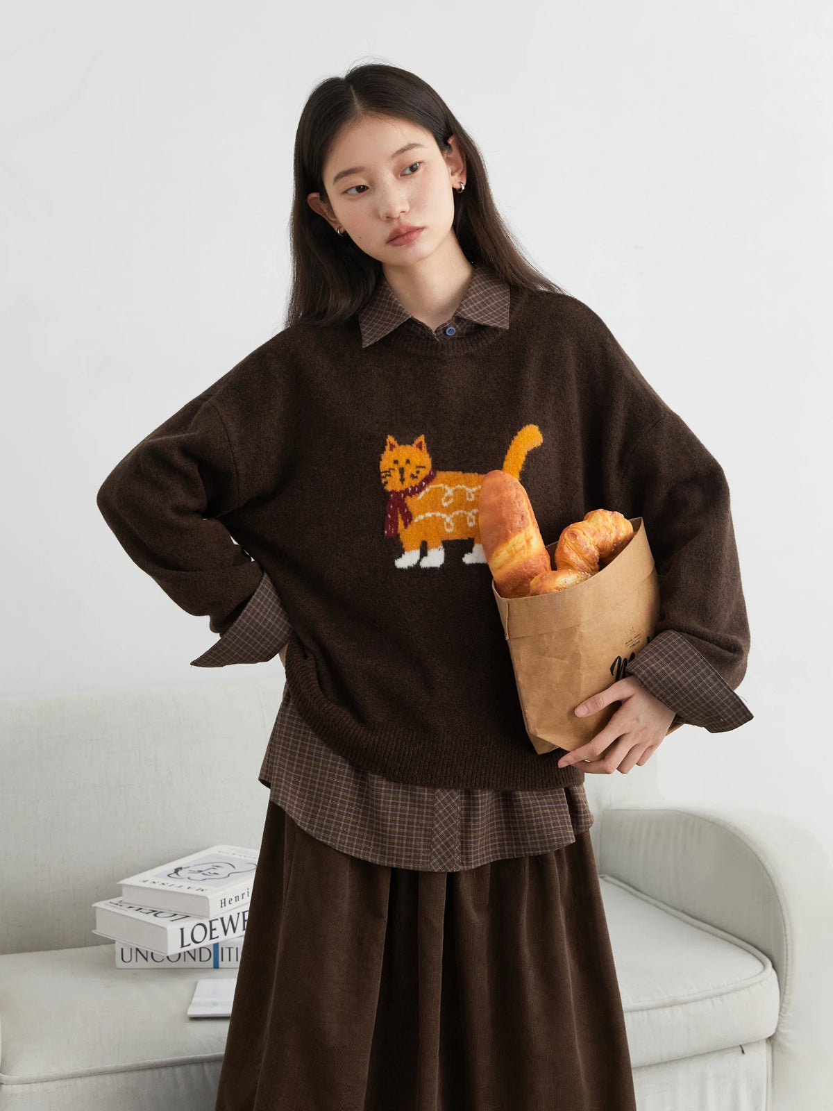 O-neck Orange Cat Sweater