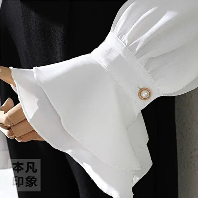 Elegant White Ruffles Flare Sleeve Blouse