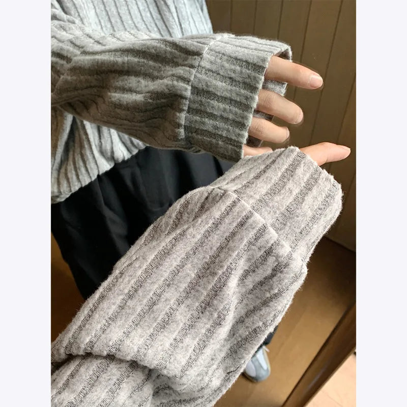 Striped Casual Long-Sleeved Oversized T-Shirt