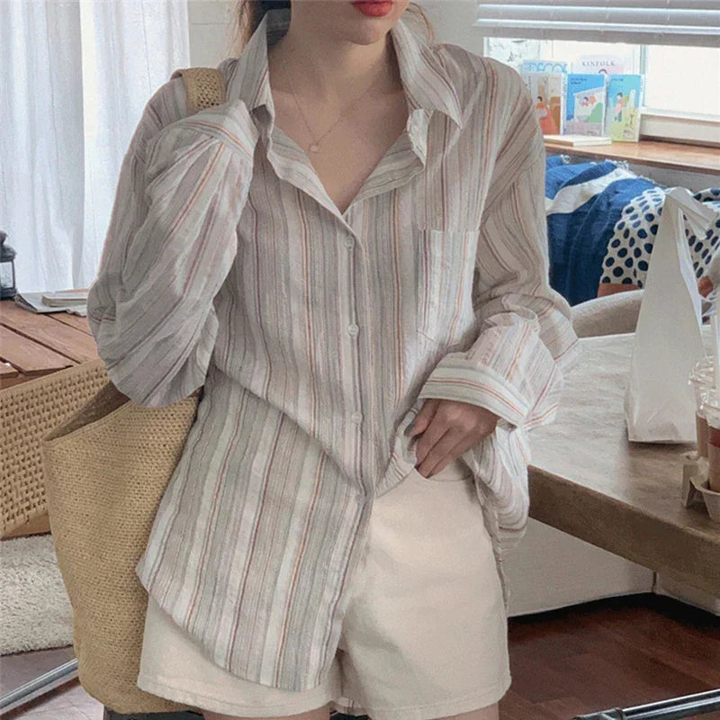 Casual Simple Striped Long Sleeve Shirt