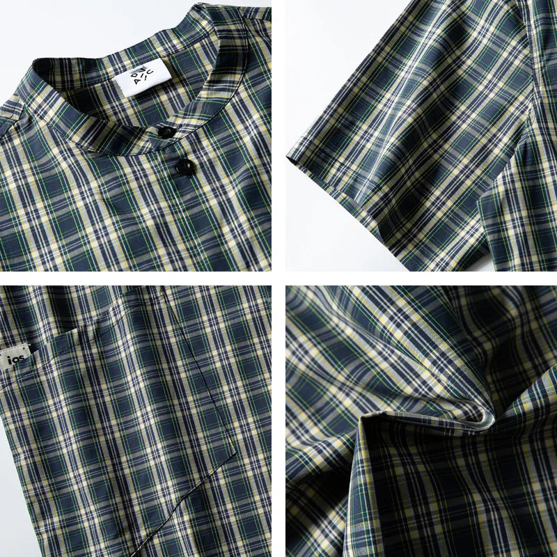 Plaid Stand Collar Cargo Shirt