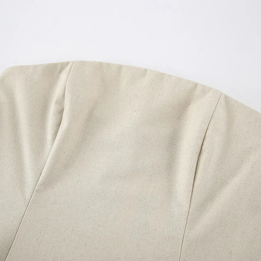 Maxivestido de lino sin tirantes y con cuello halter