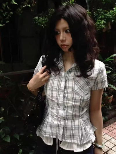 Y2K Plaid Fitted Shirt