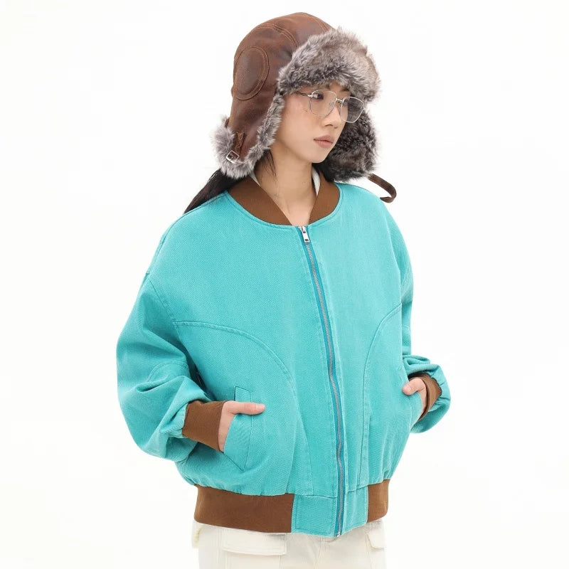 Bright Green Spliced Brown Varsity Jacket