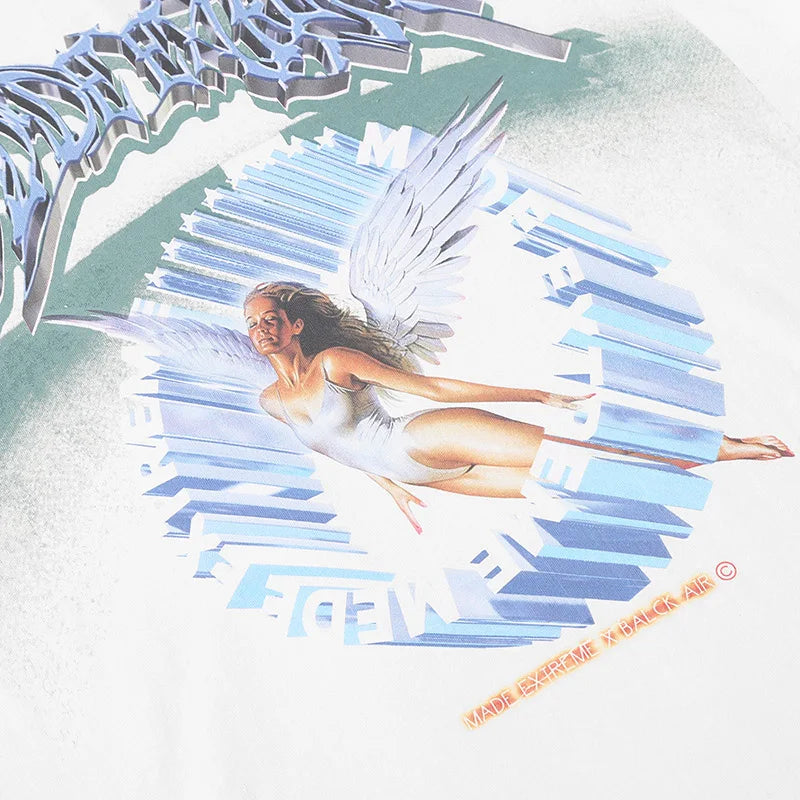 Retro Angel Print Loose Hip Sweatshirt