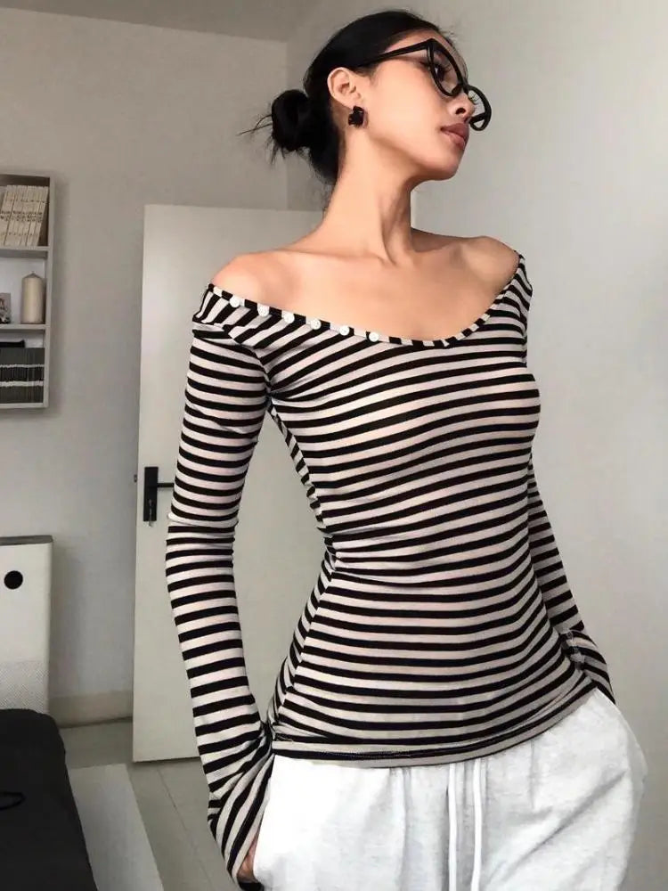 Y2K Striped Long Sleeve Top