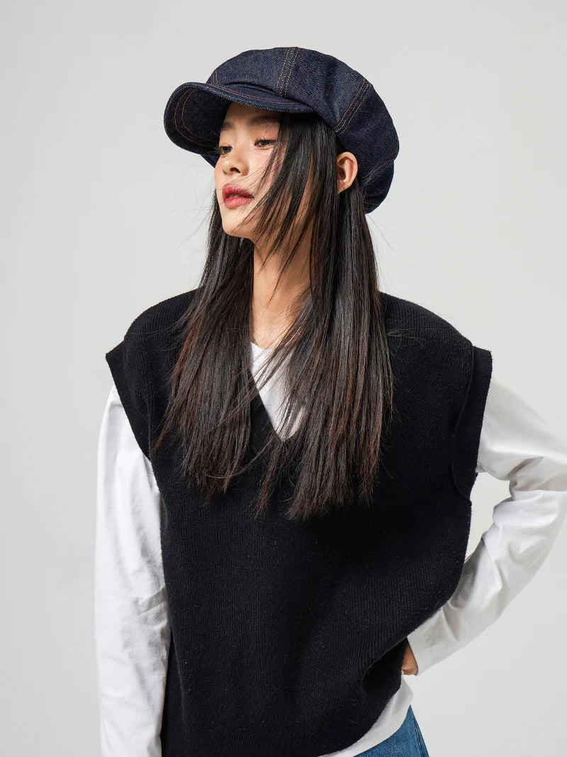 Elegant Girl Denim Beret Hat