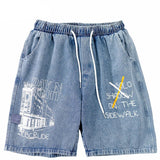 Building Letter Grapffiti Denim Cargo Short