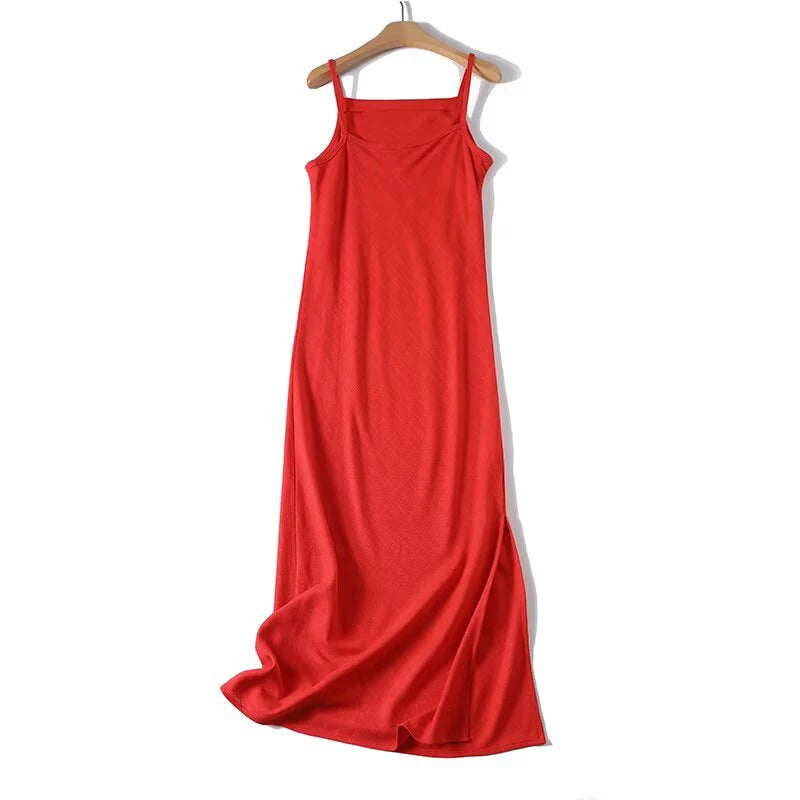 Sexy Red Spaghetti Strap Linen Maxi Dress