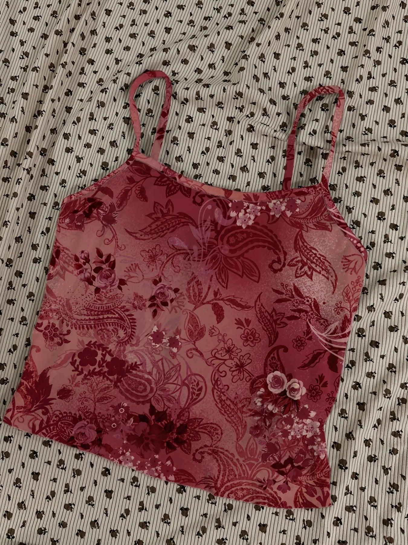 Y2K Red Floral Sheer Cami Crop Top