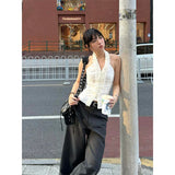White Summer Halter Ruffles Blouse Shirt