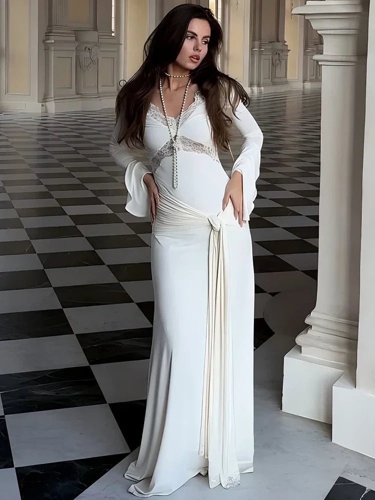 Draped Tied Front Maxi Dress
