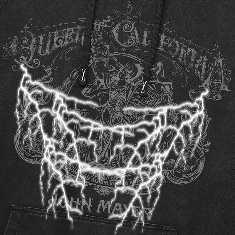 Lightning Washed Retro Black Washed Kapuzenpullover