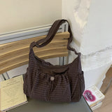 Korean Plaid Zipper Pleated Shoulder Bag