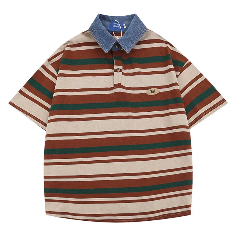 Oversized Retro Stripe Polo T-Shirt
