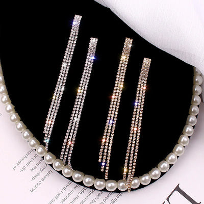 Vintage Strass Lange Glänzende Baumelohrringe