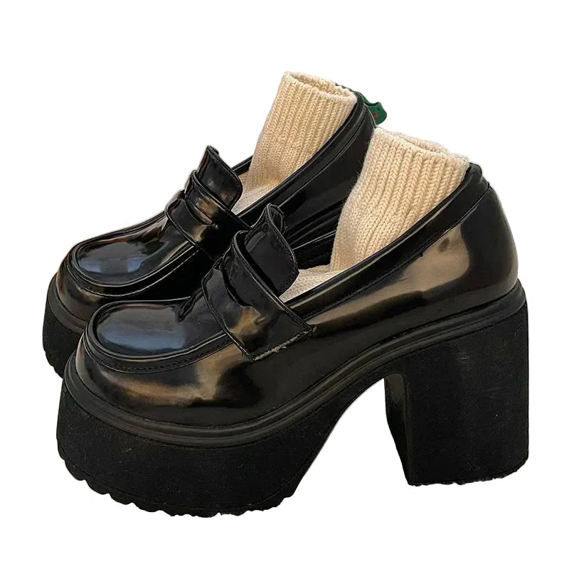 Retro High Heels Solid Color Black Shoes