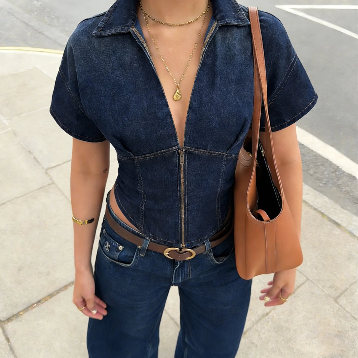 Denim Retro Blue Zip-up Shirt