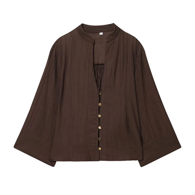 Wide Sleeves Brown Casual Blouse