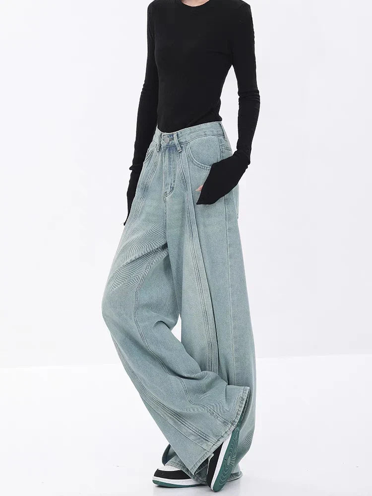 Vintage-Jeans mit hoher Taille in Blau und weitem Bein
