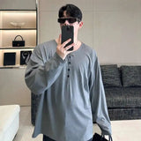 Stylish Korean Round Collar Button T-Shirt