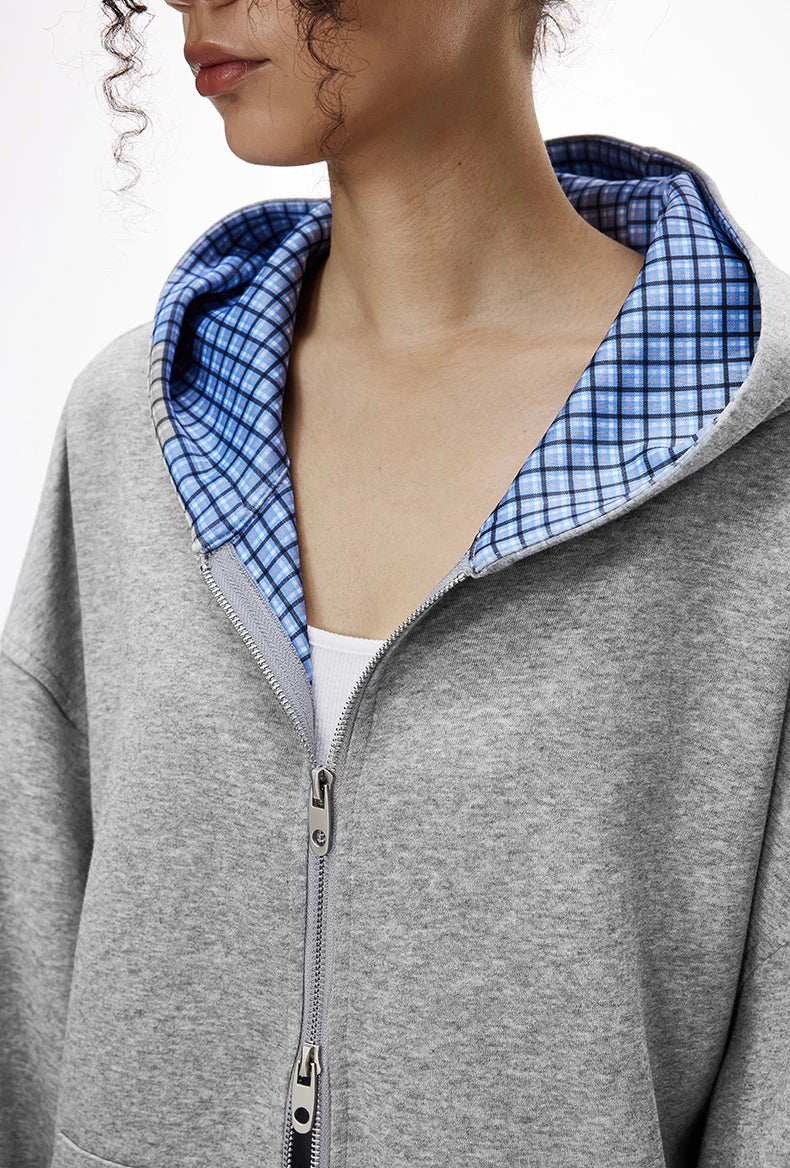 Reversible Inner Plaid Zip-up Hoodie