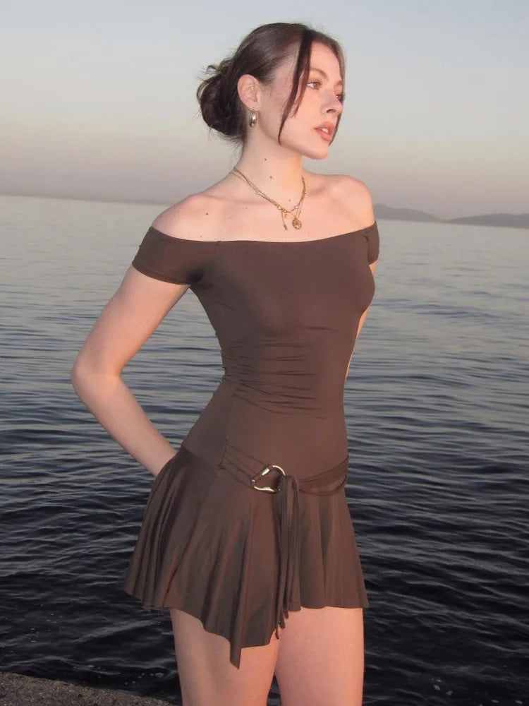 Off-Shoulder Solid Color Mini Dress