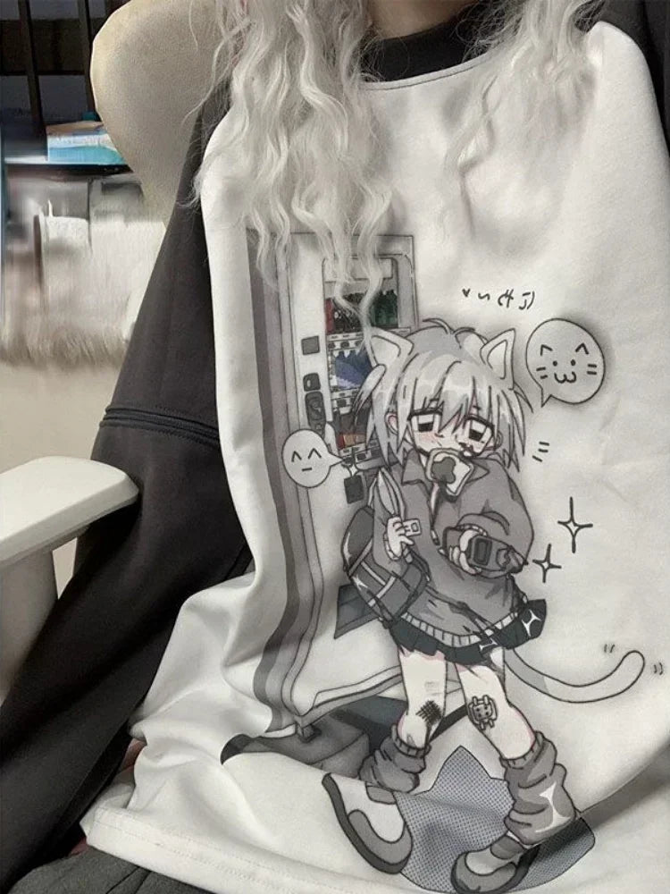 Long Sleeve Kawaii Cat Print T-Shirt