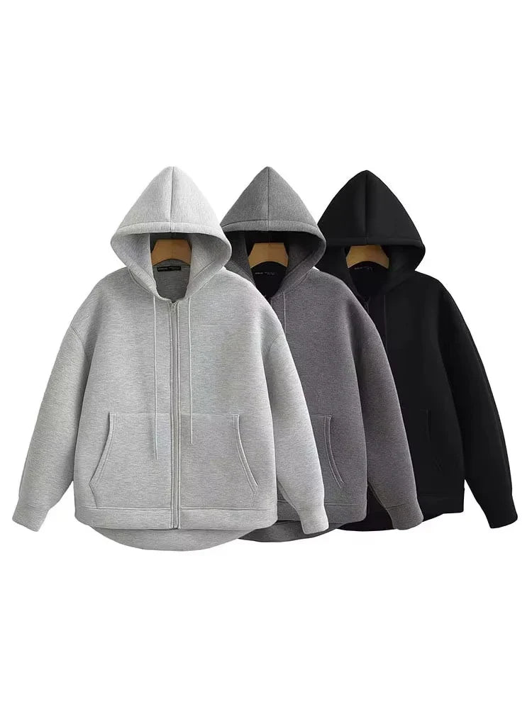 Solid Color Zip-up Hoodie