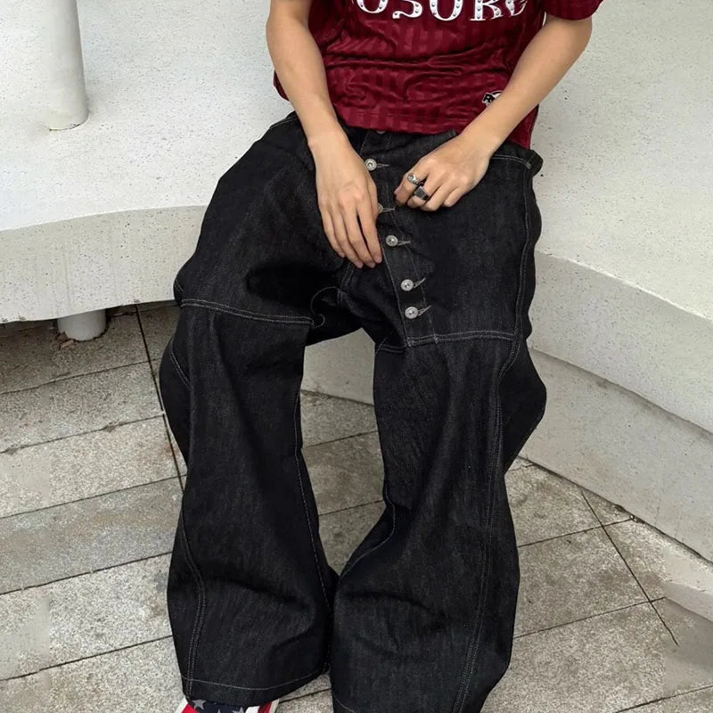 Korean Curved Buckle Jeans