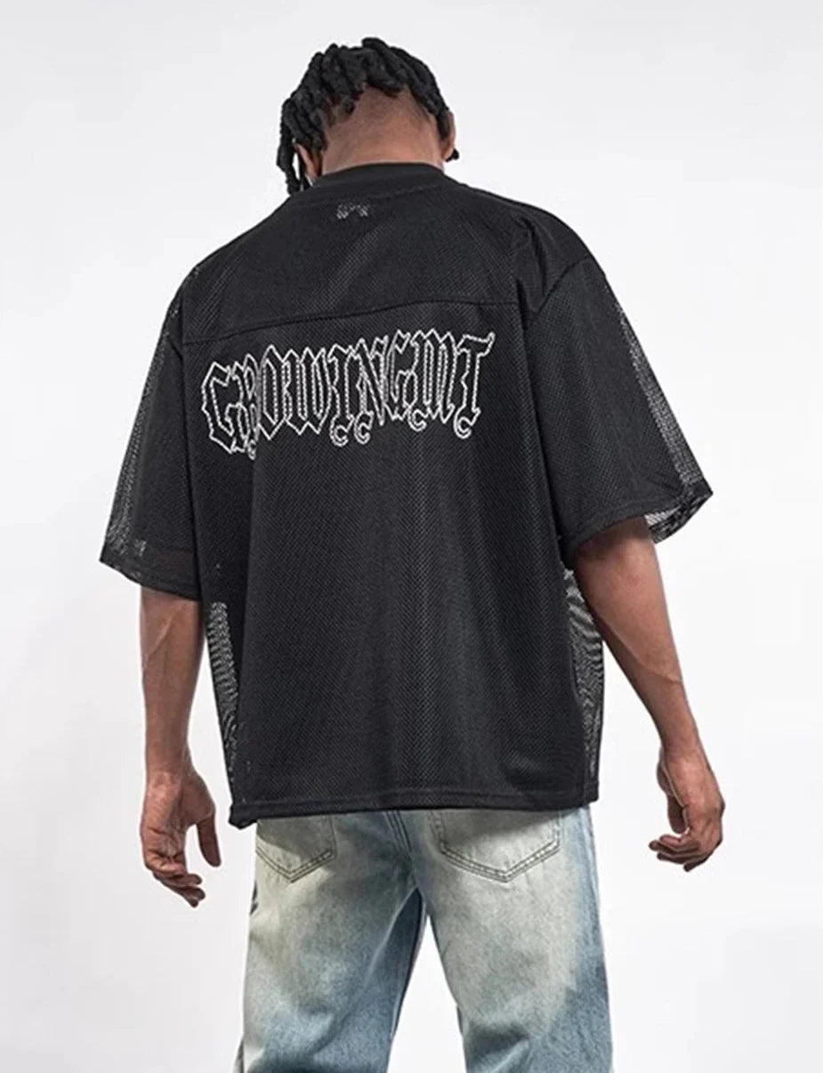 Double Sided Letter Print Mesh T-Shirt