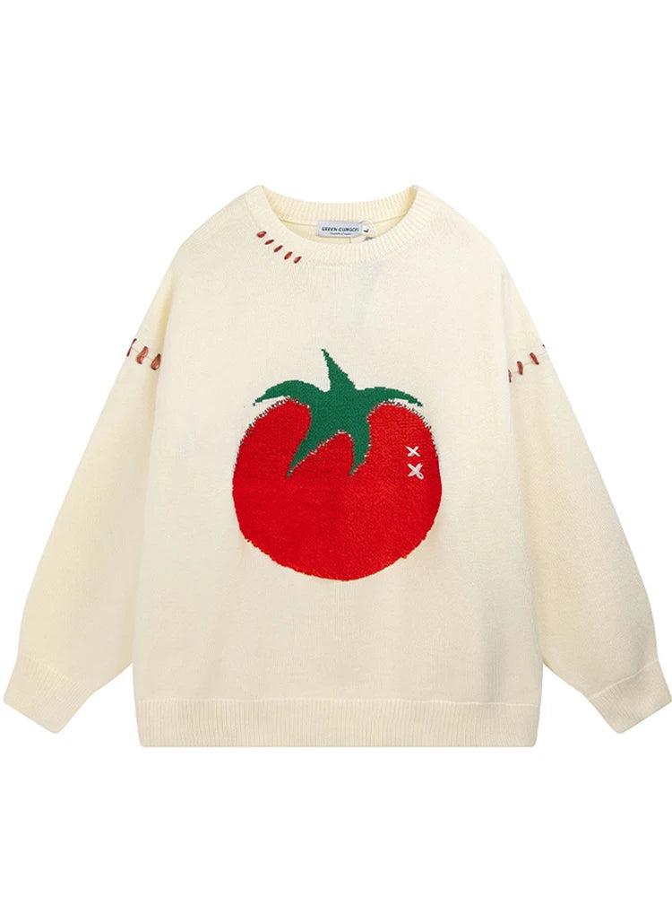 Autumn Cartoon Tomato Girl Sweater