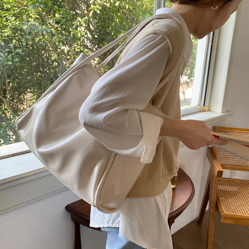 Y2K Leather Simple Style Shoulder Bag