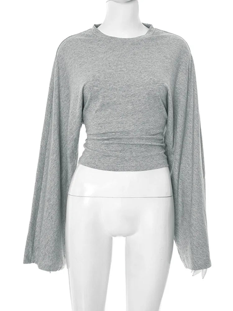 Long Sleeve O-Neck Casual Y2K Crop Top