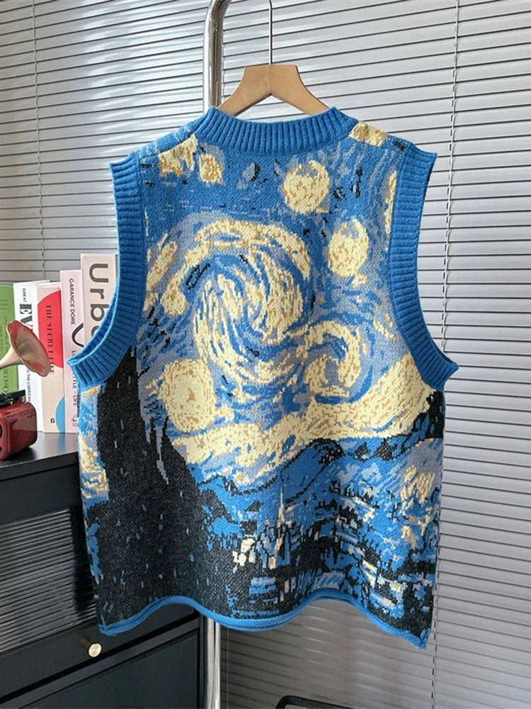 Chaleco de punto Van Gogh Weirdcore