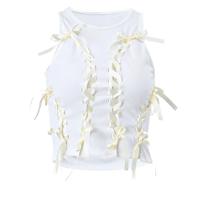 Coquette White Lace-Up Tank Top